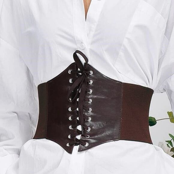 Boutique Accessories - Medieval Corset Brown Faux Leather Wide Waist Belt Lace Up Front SIZE LARGE